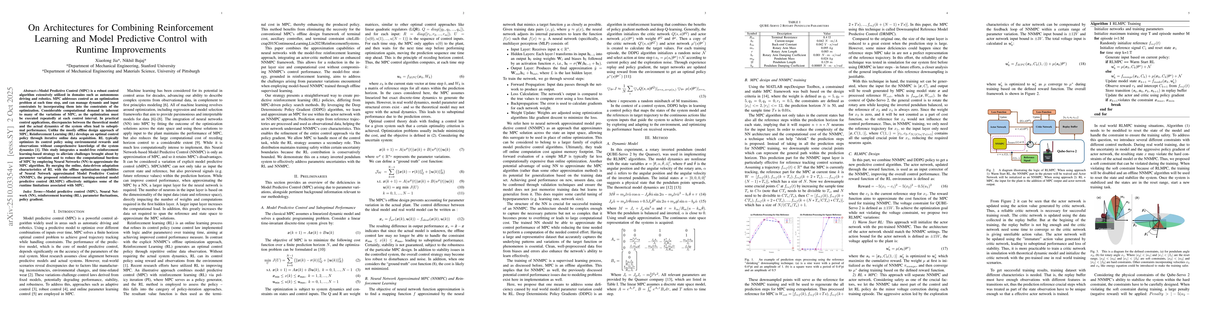 Thumbnail for On Architectures for Combining Reinforcement Learning and Model
  Predictive Control with Runtime Improvements