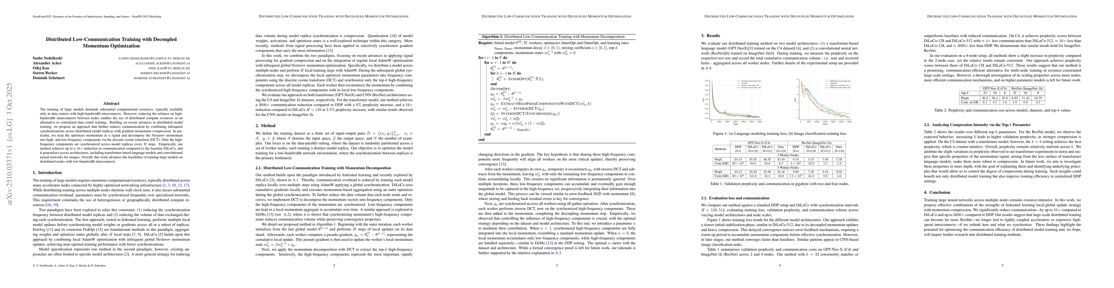Thumbnail for Distributed Low-Communication Training with Decoupled Momentum
  Optimization