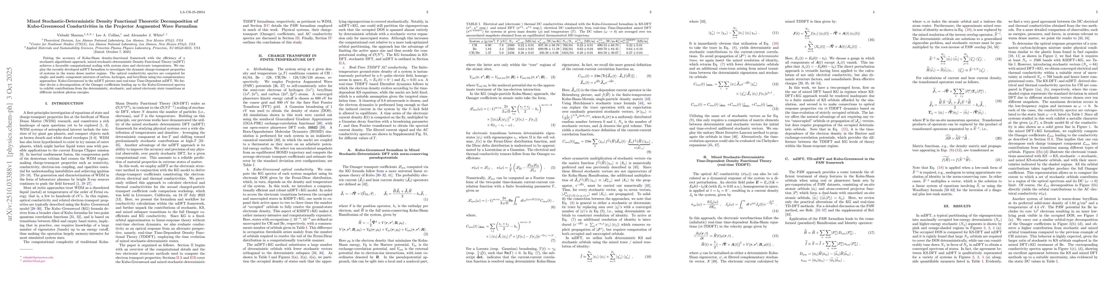 Thumbnail for Mixed Stochastic-Deterministic Density Functional Theoretic
  Decomposition of Kubo-Greenwood Conductivities in the Projector Augmented
  Wave Formalism