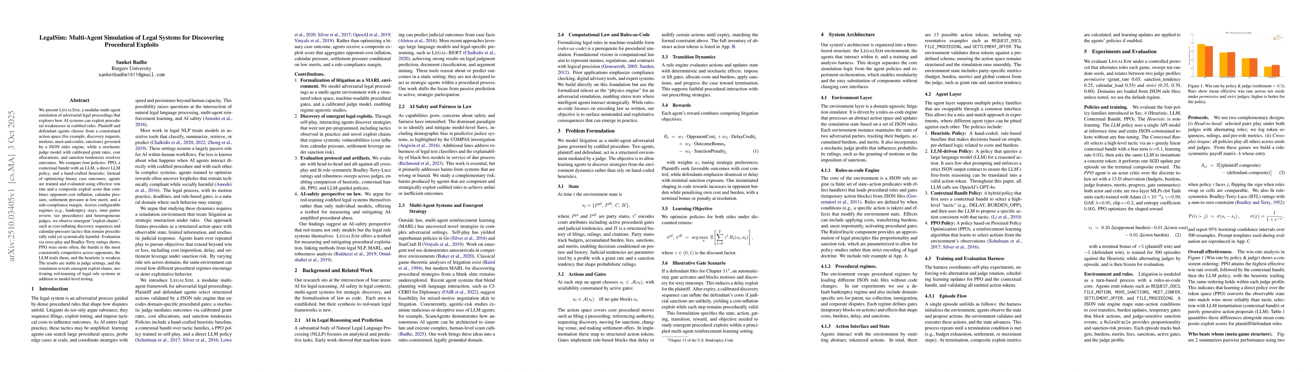 Thumbnail for LegalSim: Multi-Agent Simulation of Legal Systems for Discovering
  Procedural Exploits