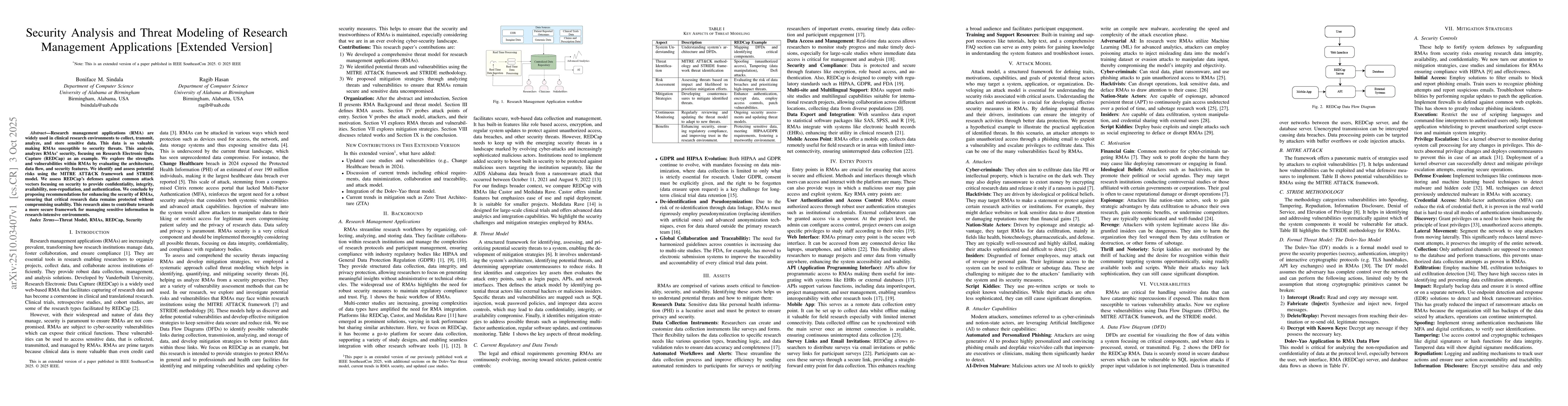 Thumbnail for Security Analysis and Threat Modeling of Research Management
  Applications [Extended Version]