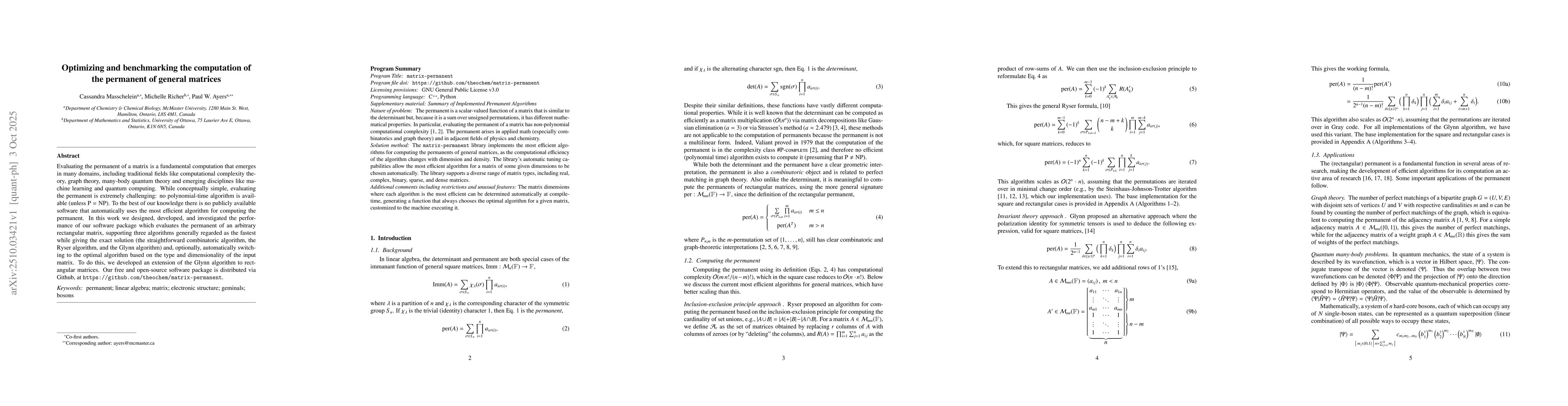 Thumbnail for Optimizing and benchmarking the computation of the permanent of general
  matrices