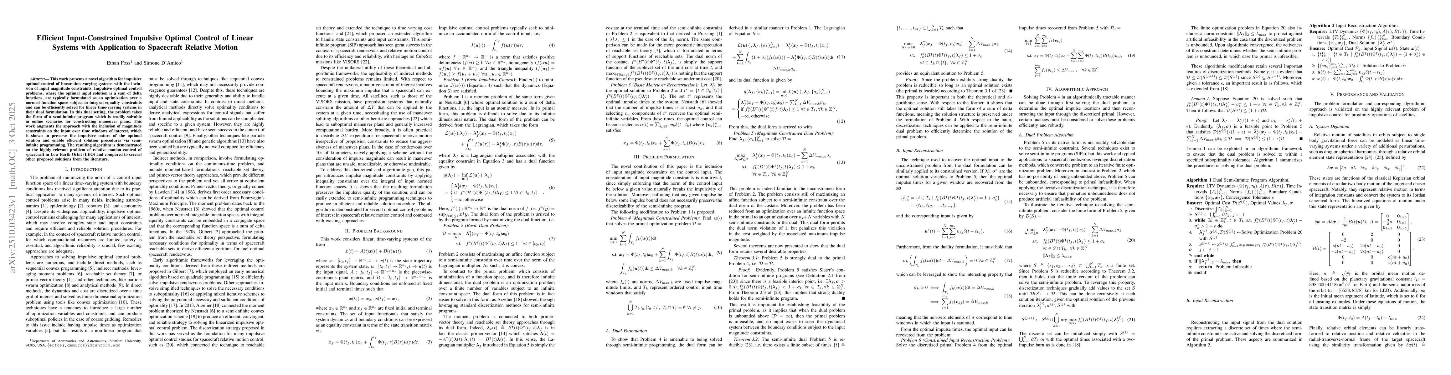 Thumbnail for Efficient Input-Constrained Impulsive Optimal Control of Linear Systems
  with Application to Spacecraft Relative Motion