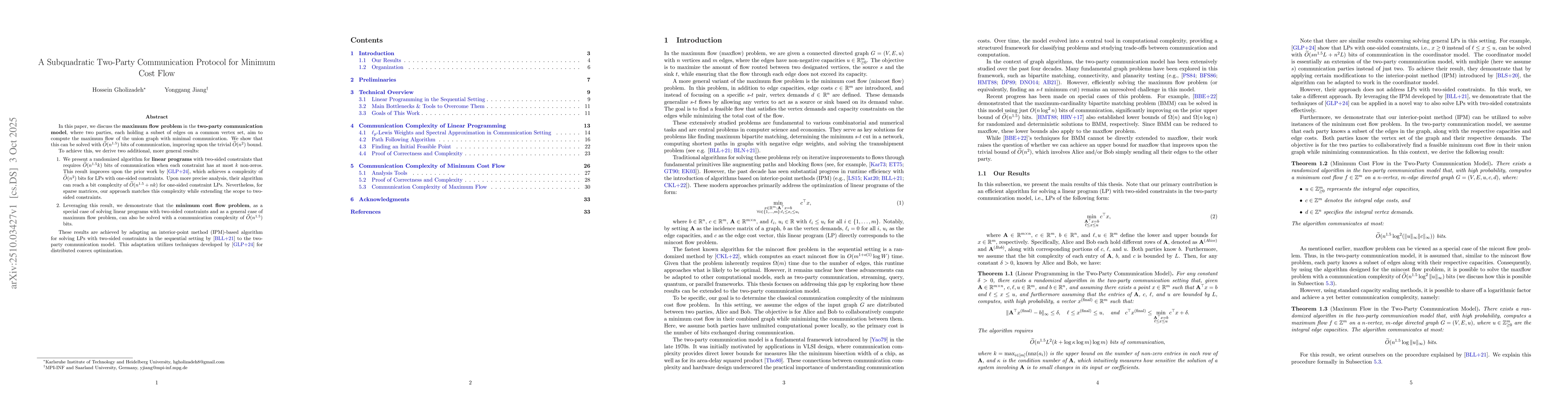 Thumbnail for A Subquadratic Two-Party Communication Protocol for Minimum Cost Flow