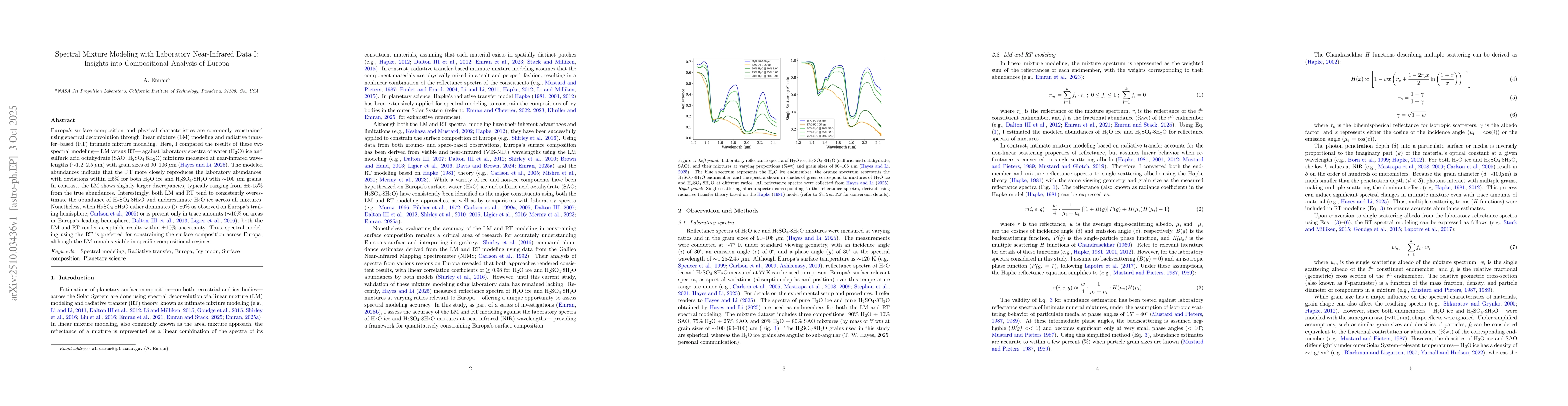 Thumbnail for Spectral Mixture Modeling with Laboratory Near-Infrared Data I: Insights
  into Compositional Analysis of Europa