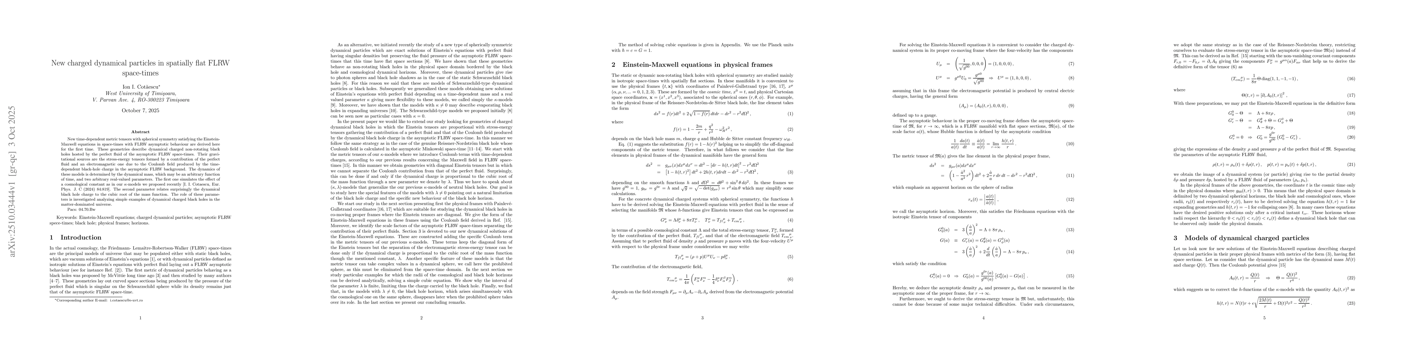 Thumbnail for New charged dynamical particles in spatially flat FLRW space-times