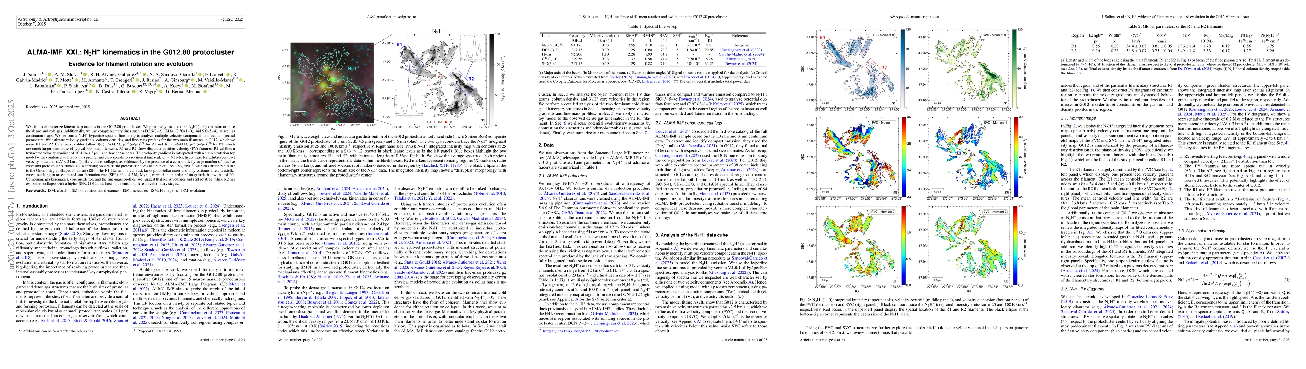 Thumbnail for ALMA-IMF. XXI.: N$_2$H$^+$ kinematics in the G012.80 protocluster:
  Evidence for filament rotation and evolution