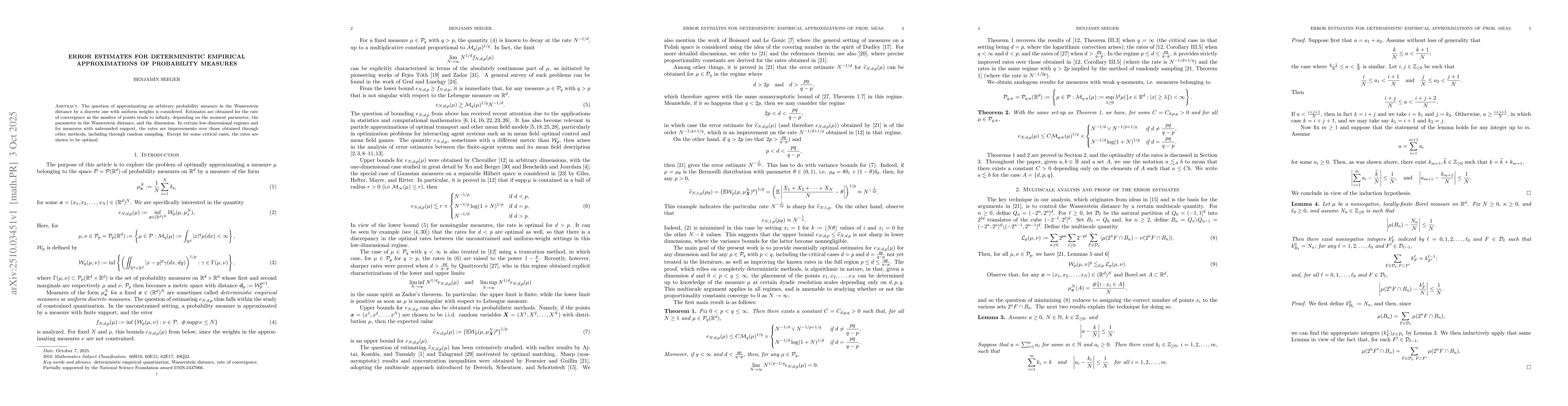 Thumbnail for Error estimates for deterministic empirical approximations of
  probability measures