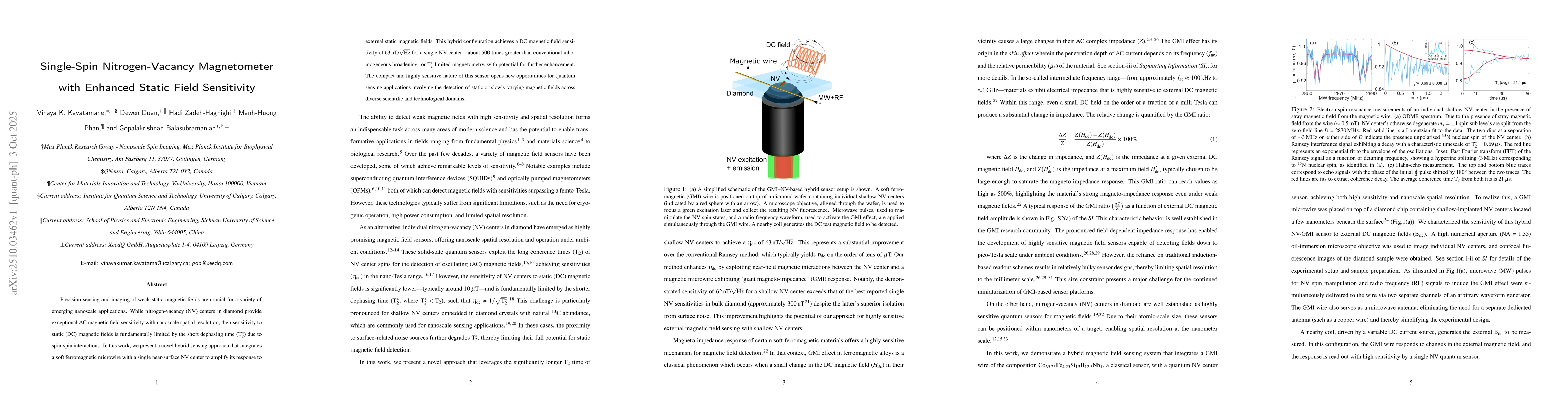 Thumbnail for Single-Spin Nitrogen-Vacancy Magnetometer with Enhanced Static Field
  Sensitivity