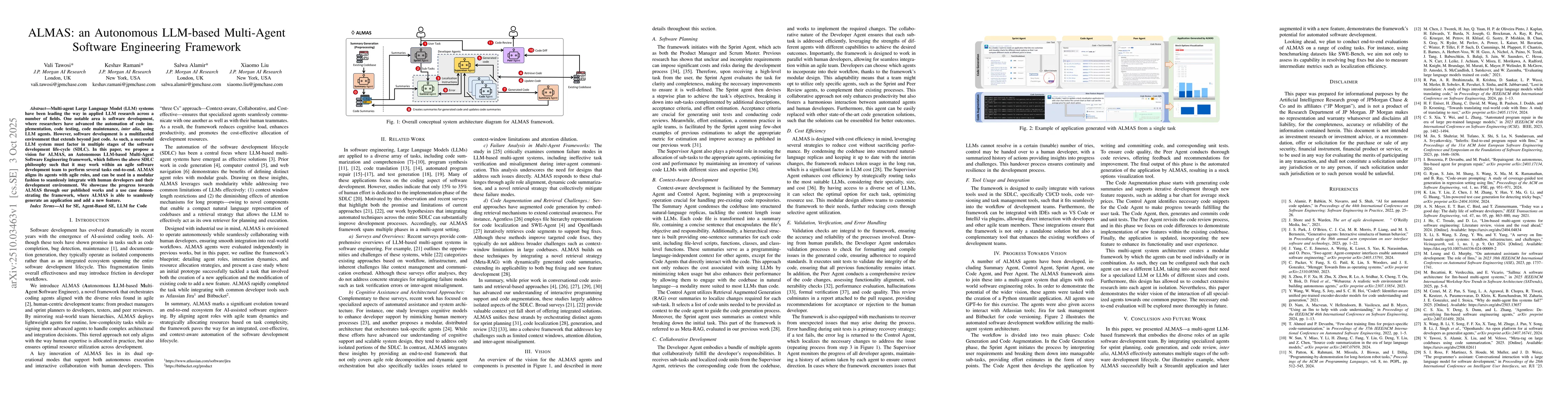 Thumbnail for ALMAS: an Autonomous LLM-based Multi-Agent Software Engineering
  Framework
