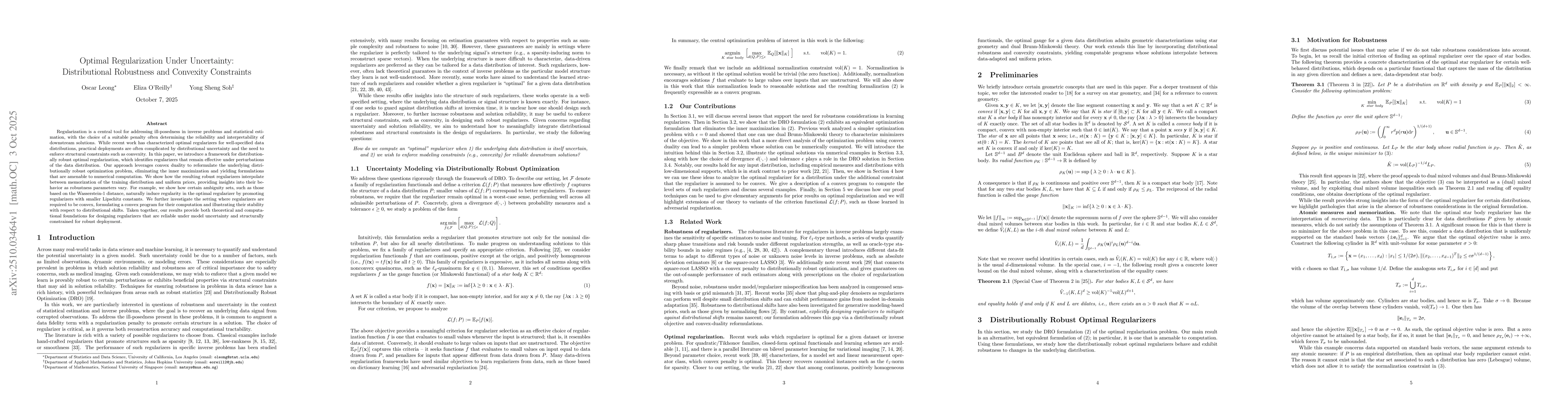 Thumbnail for Optimal Regularization Under Uncertainty: Distributional Robustness and
  Convexity Constraints