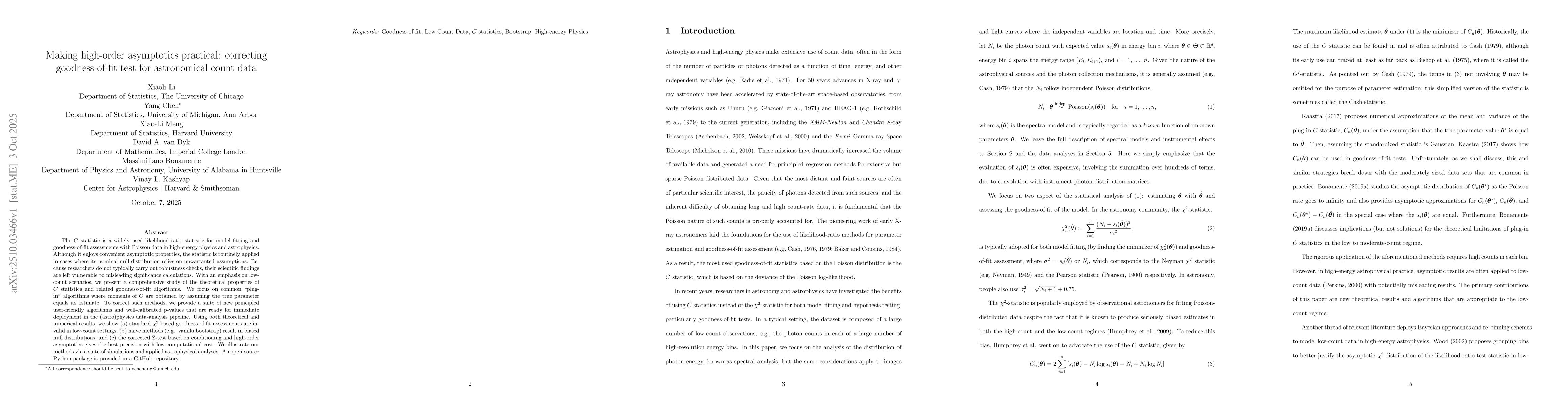 Thumbnail for Making high-order asymptotics practical: correcting goodness-of-fit test
  for astronomical count data