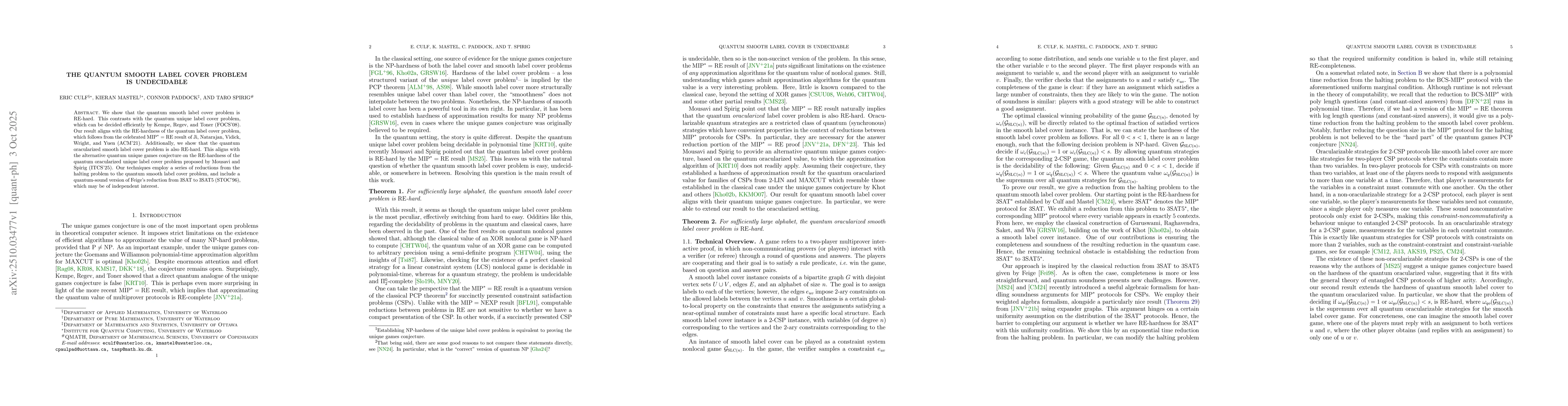 Thumbnail for The quantum smooth label cover problem is undecidable