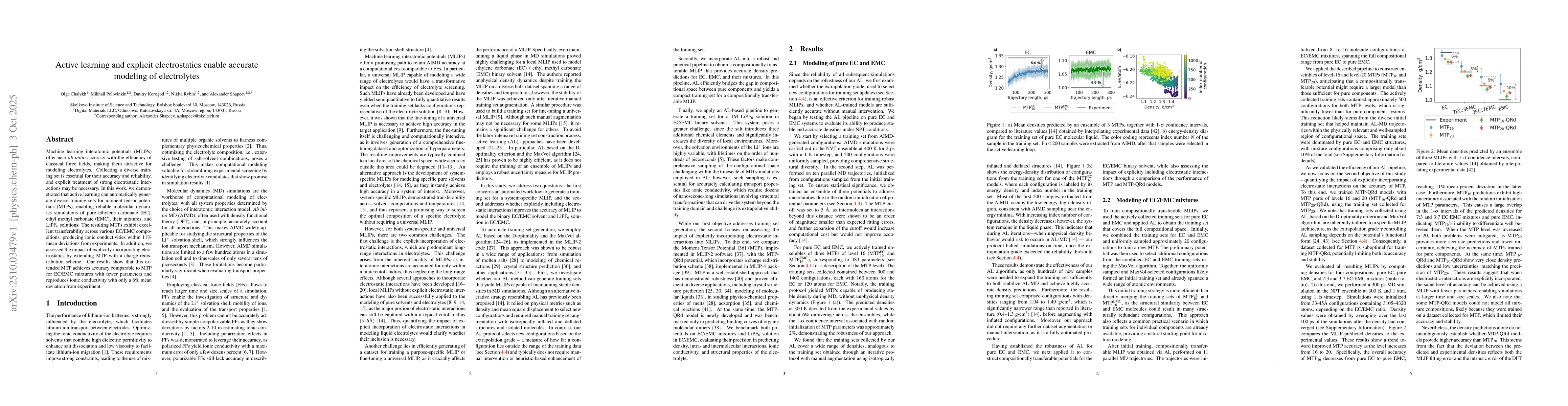 Thumbnail for Active learning and explicit electrostatics enable accurate modeling of
  electrolytes