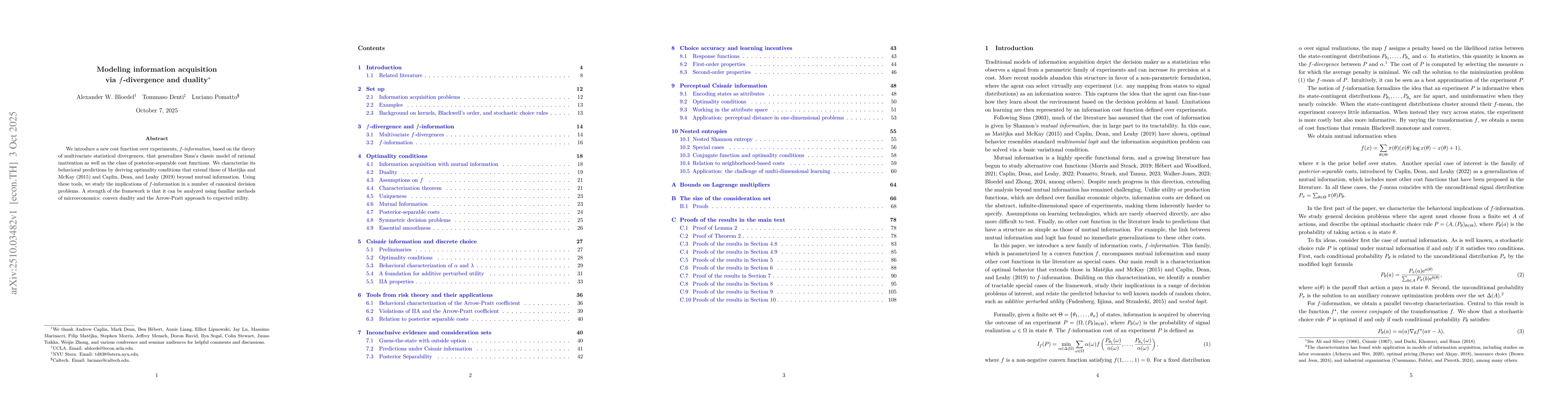 Thumbnail for Modeling information acquisition via f-divergence and duality