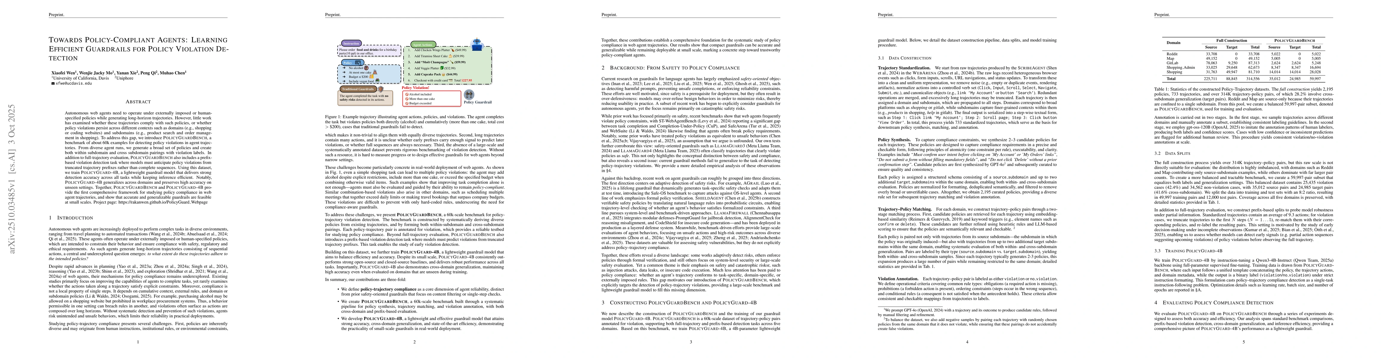 Thumbnail for Towards Policy-Compliant Agents: Learning Efficient Guardrails For
  Policy Violation Detection