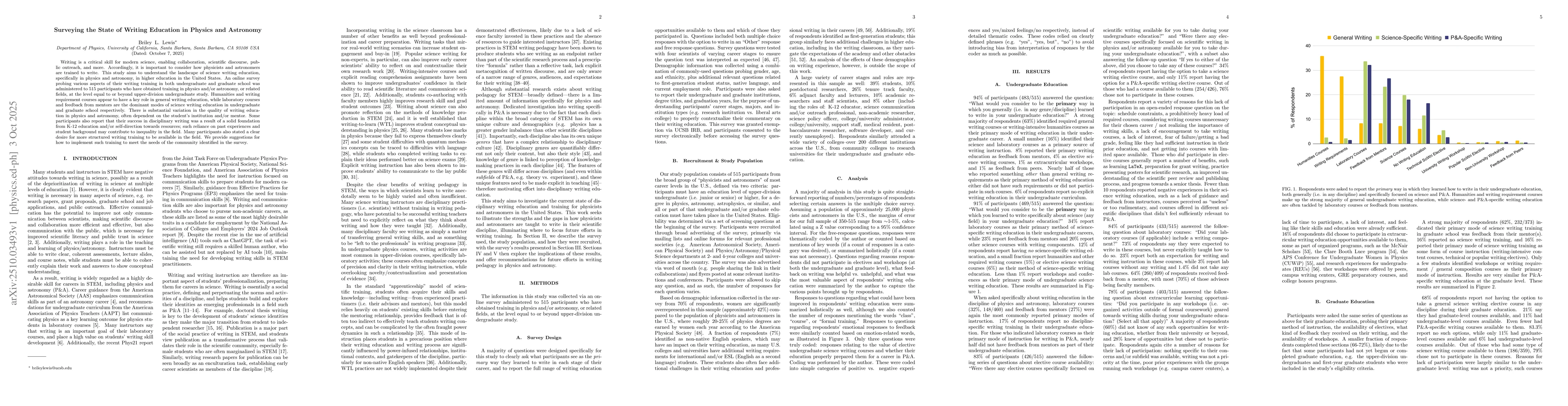 Thumbnail for Surveying the State of Writing Education in Physics and Astronomy