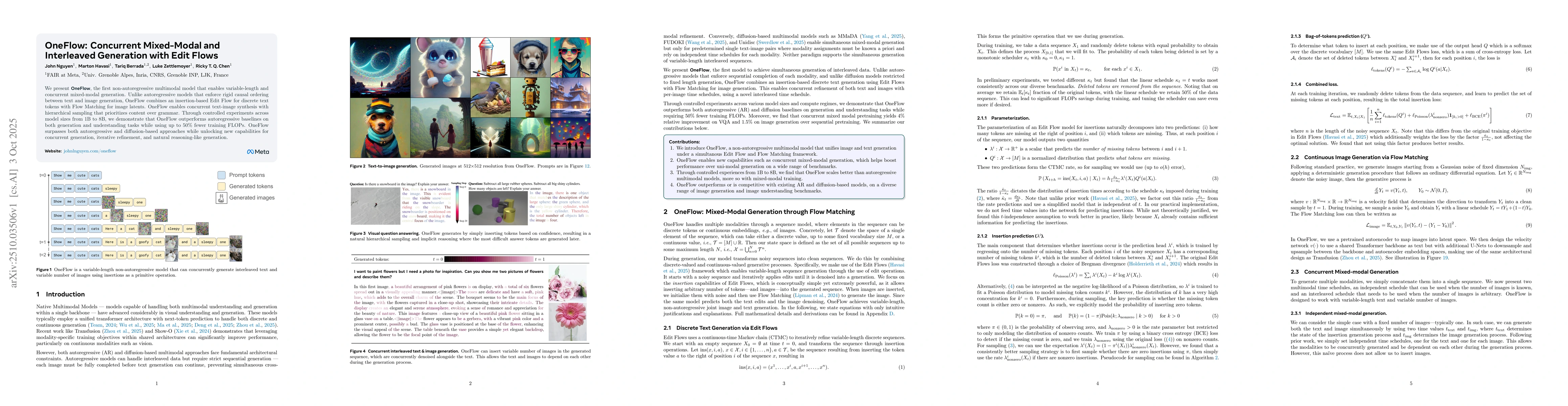 Thumbnail for OneFlow: Concurrent Mixed-Modal and Interleaved Generation with Edit
  Flows