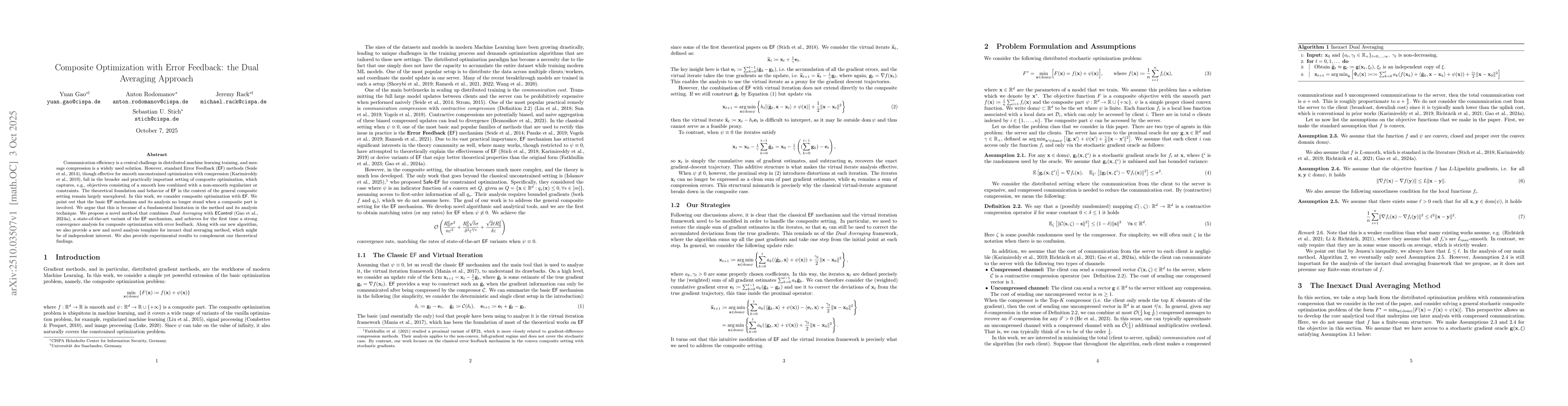 Thumbnail for Composite Optimization with Error Feedback: the Dual Averaging Approach