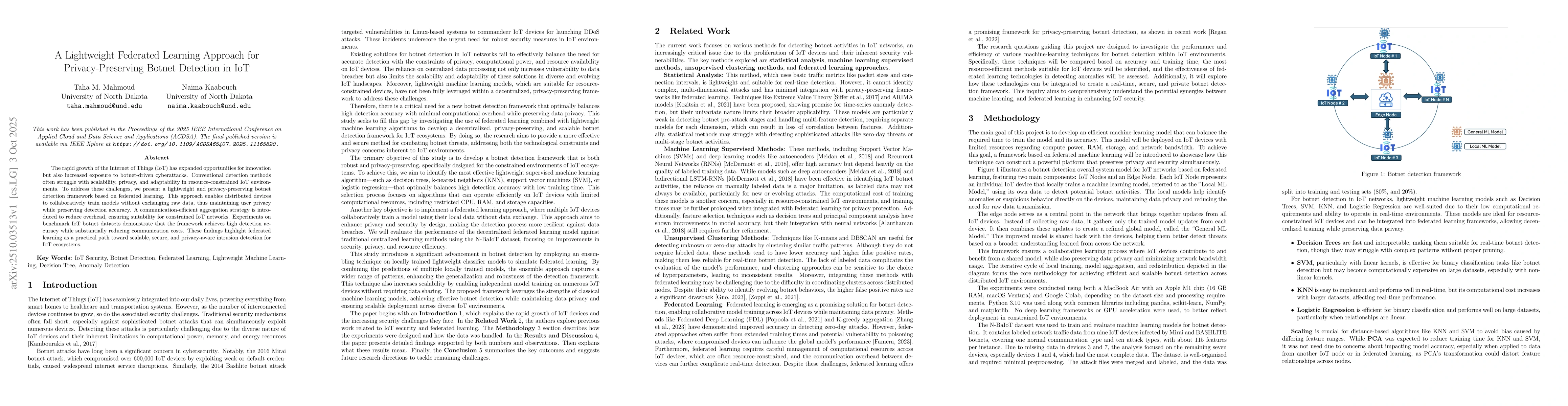 Thumbnail for A Lightweight Federated Learning Approach for Privacy-Preserving Botnet
  Detection in IoT