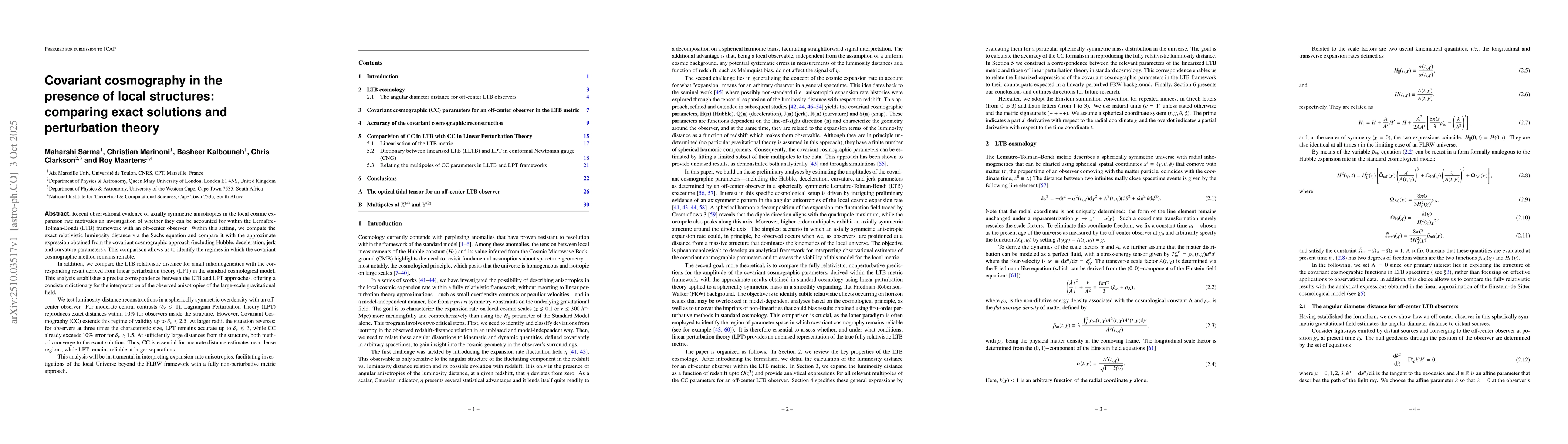 Thumbnail for Covariant cosmography in the presence of local structures: comparing
  exact solutions and perturbation theory