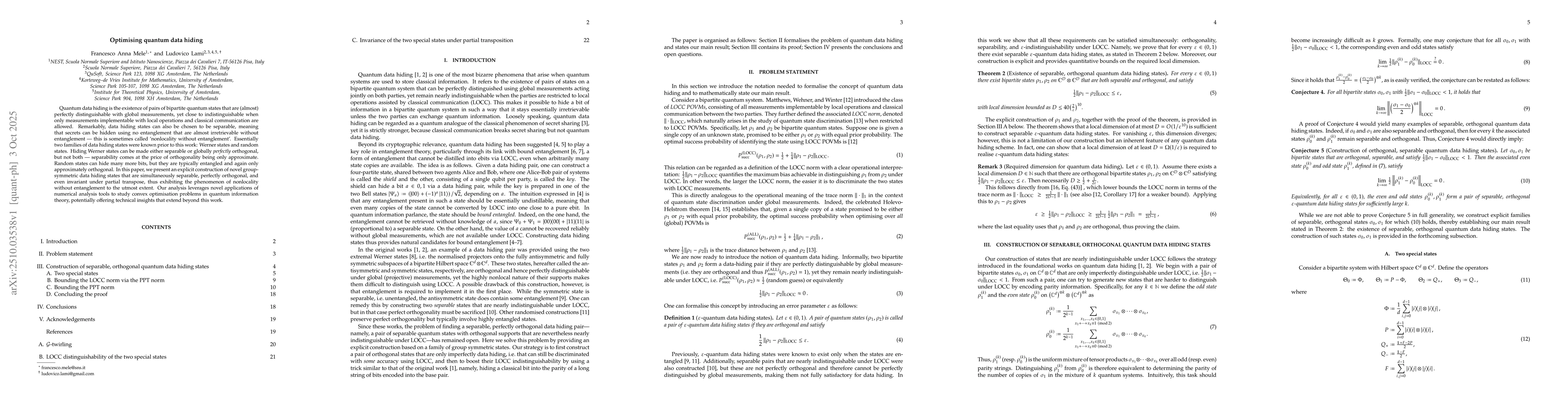 Thumbnail for Optimising quantum data hiding