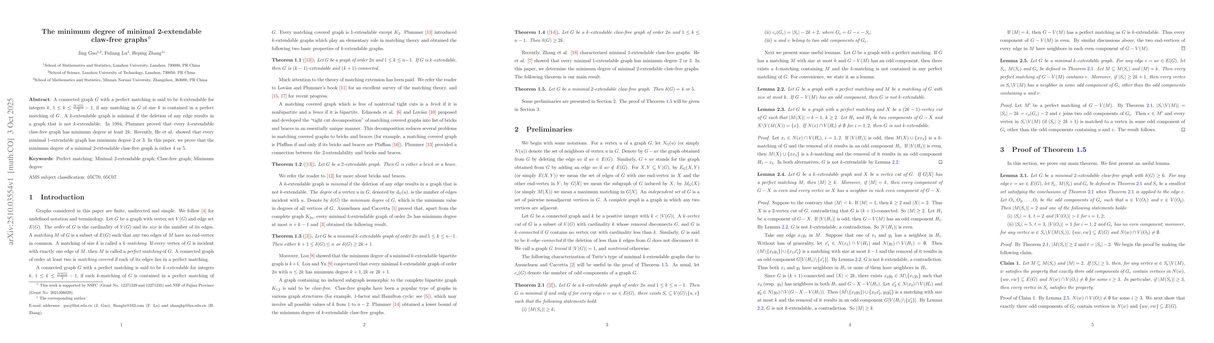Thumbnail for The minimum degree of minimal 2-extendable claw-free graphs