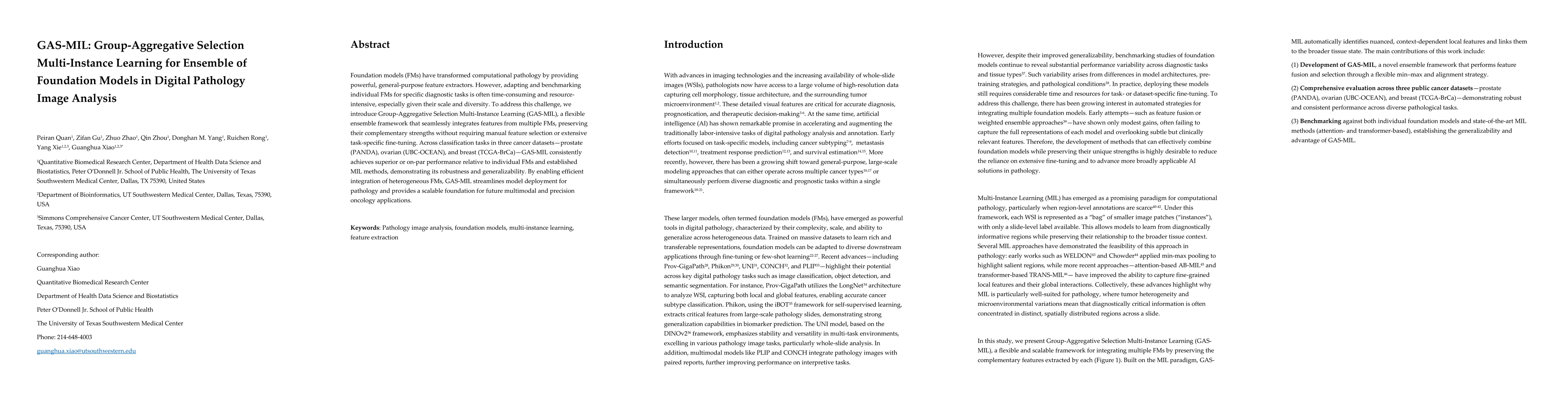 Thumbnail for GAS-MIL: Group-Aggregative Selection Multi-Instance Learning for
  Ensemble of Foundation Models in Digital Pathology Image Analysis