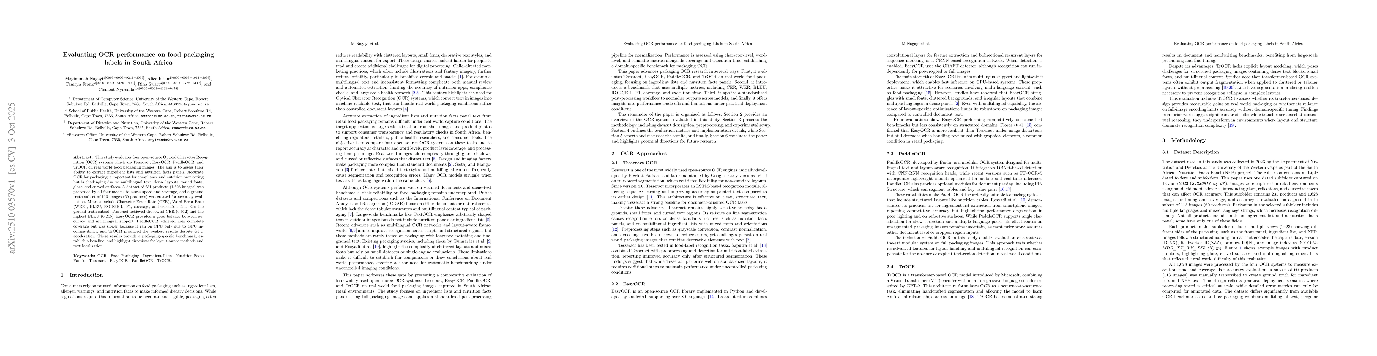 Thumbnail for Evaluating OCR performance on food packaging labels in South Africa
