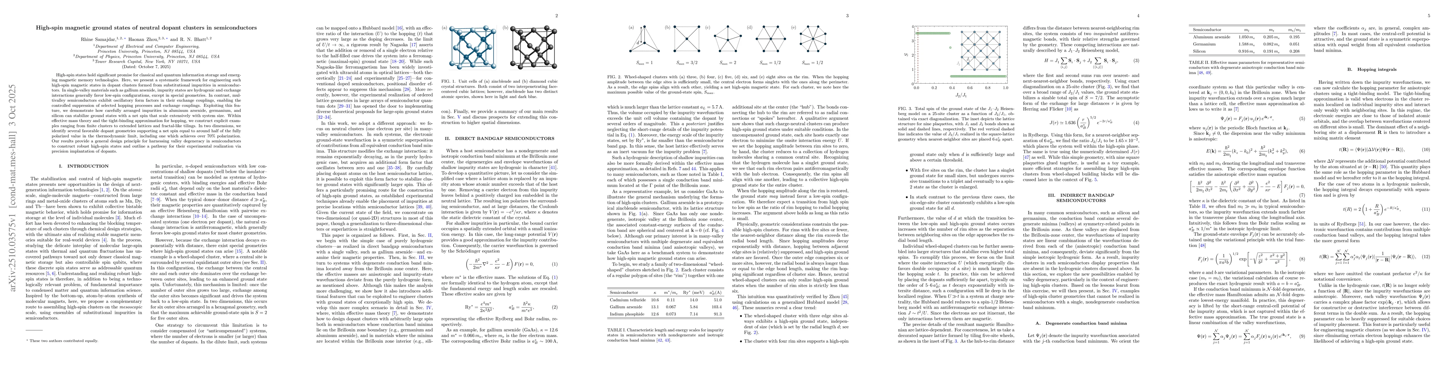 Thumbnail for High-spin magnetic ground states of neutral dopant clusters in
  semiconductors