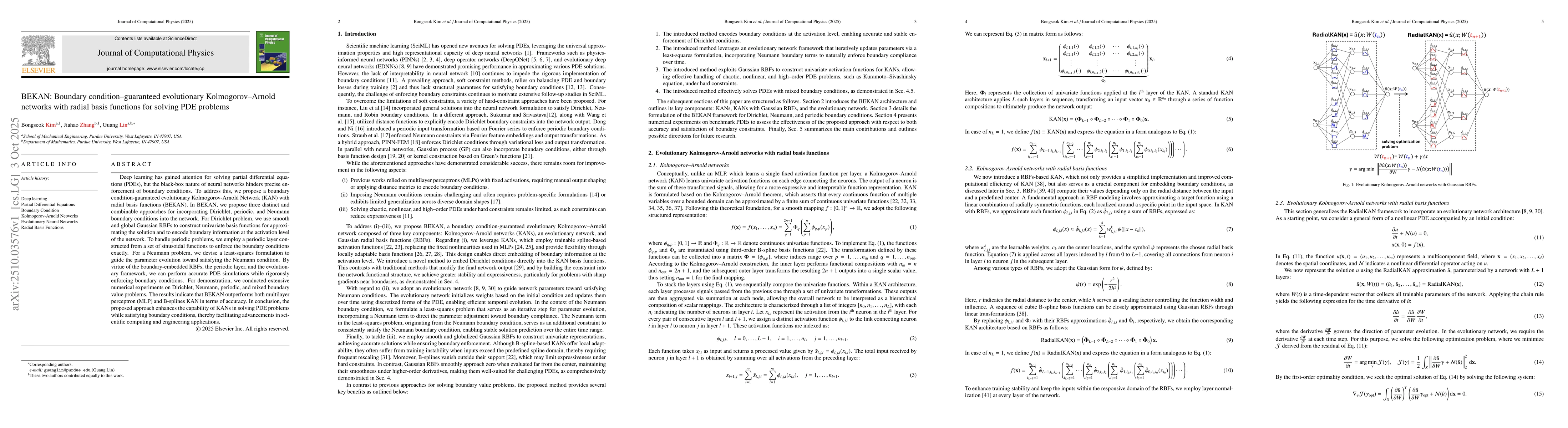 Thumbnail for BEKAN: Boundary condition-guaranteed evolutionary Kolmogorov-Arnold
  networks with radial basis functions for solving PDE problems