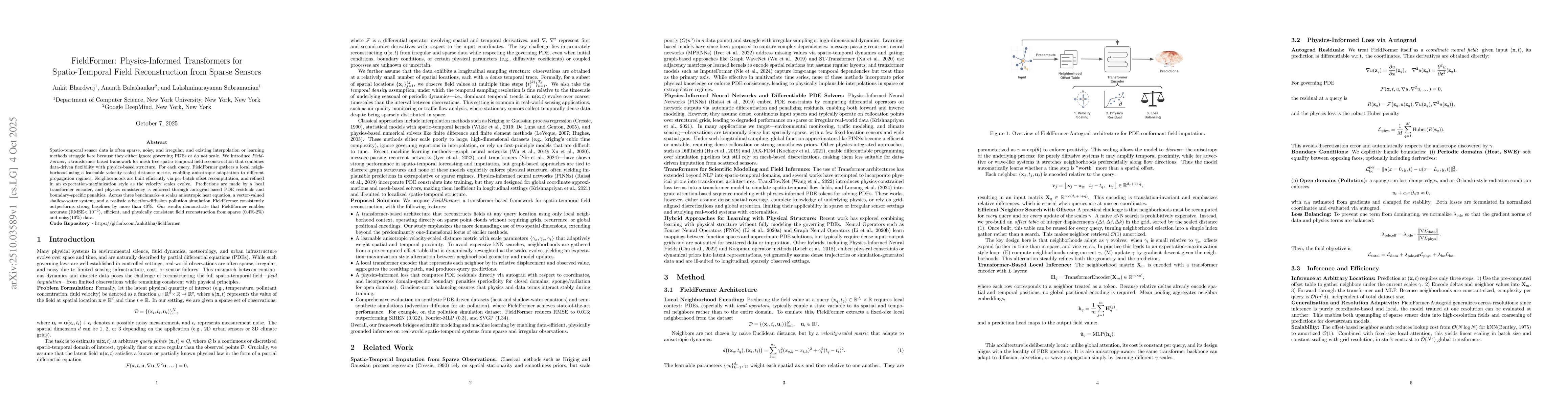 Thumbnail for FieldFormer: Physics-Informed Transformers for Spatio-Temporal Field
  Reconstruction from Sparse Sensors