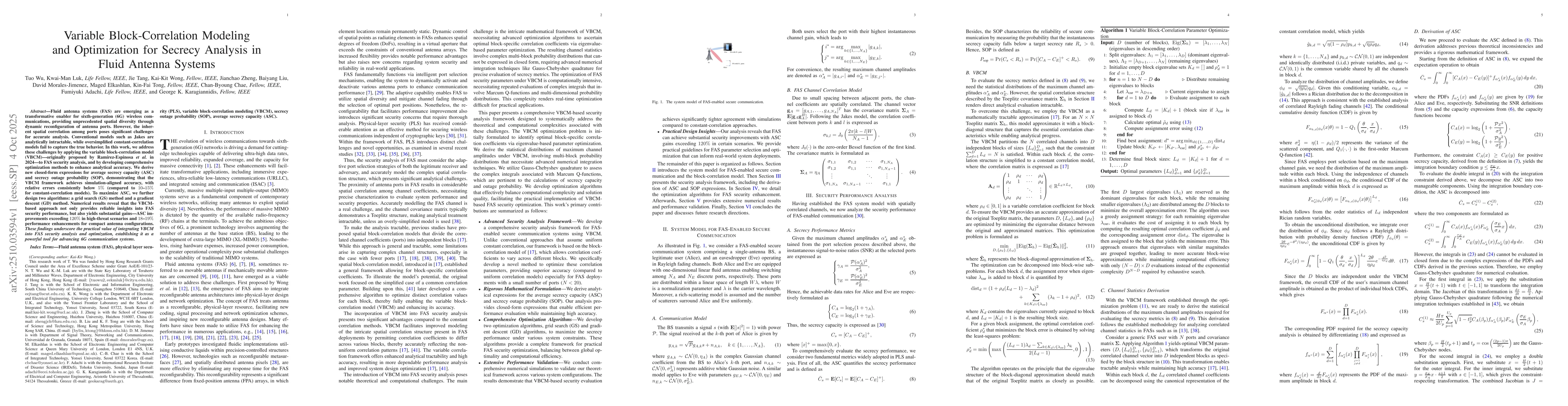 Thumbnail for Variable Block-Correlation Modeling and Optimization for Secrecy
  Analysis in Fluid Antenna Systems