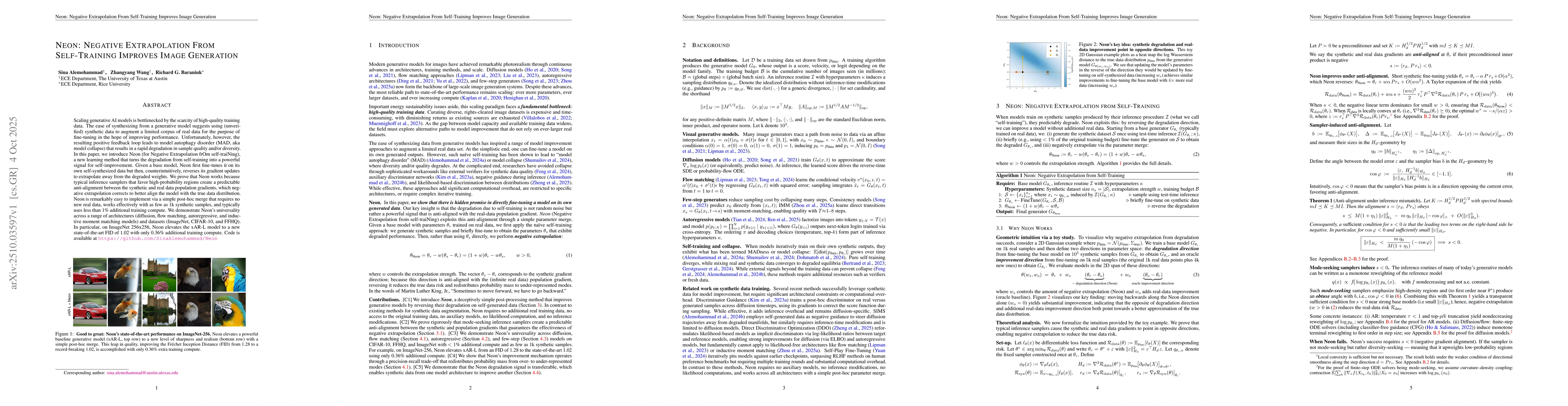 Thumbnail for Neon: Negative Extrapolation From Self-Training Improves Image
  Generation