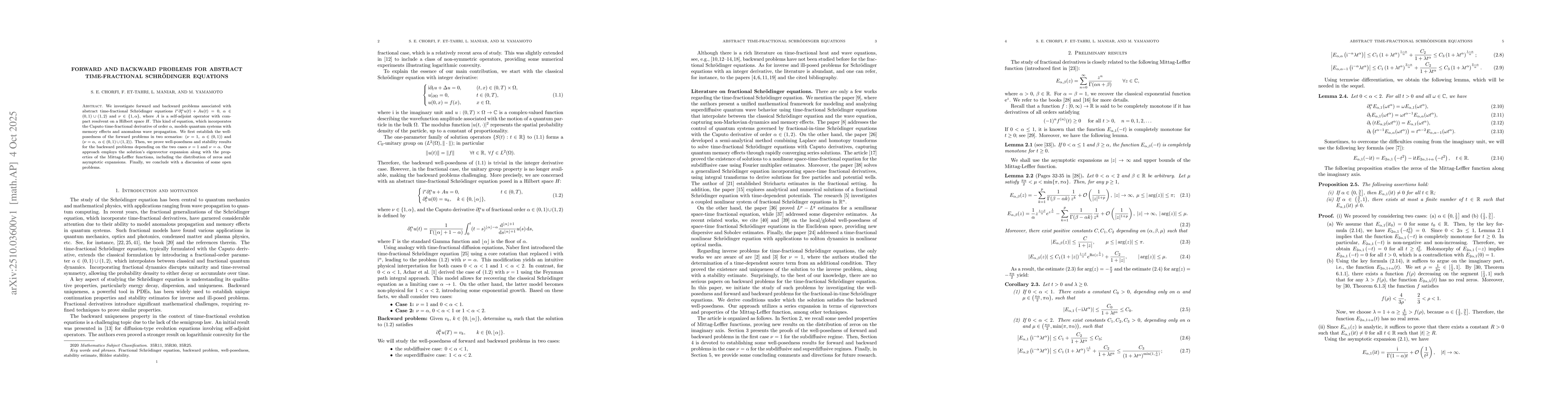 Thumbnail for Forward and backward problems for abstract time-fractional Schrödinger
  equations