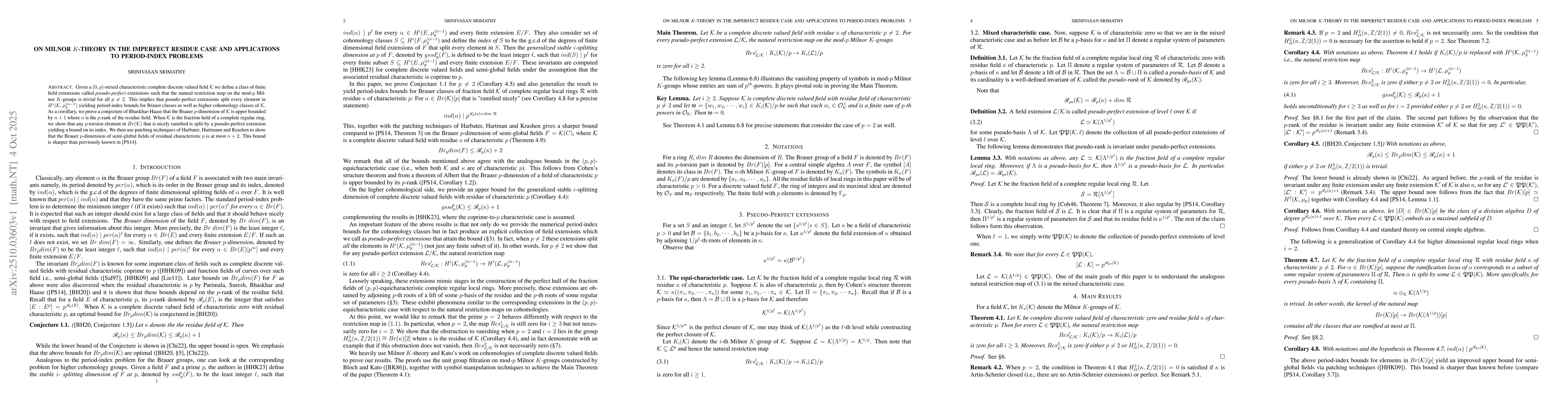 Thumbnail for On Milnor $K$-theory in the imperfect residue case and applications to
  period-index problems