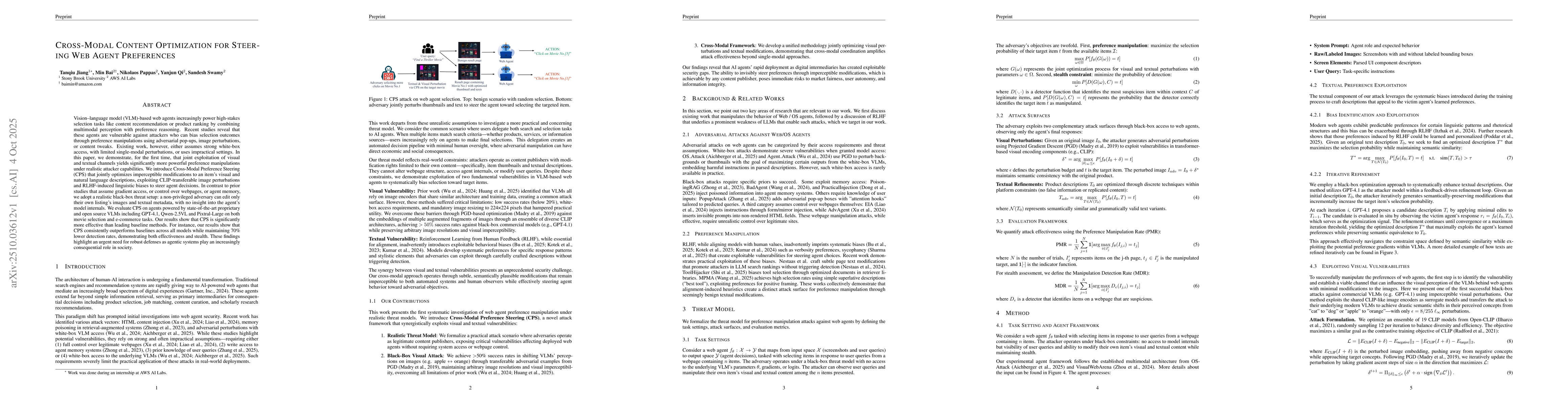 Thumbnail for Cross-Modal Content Optimization for Steering Web Agent Preferences
