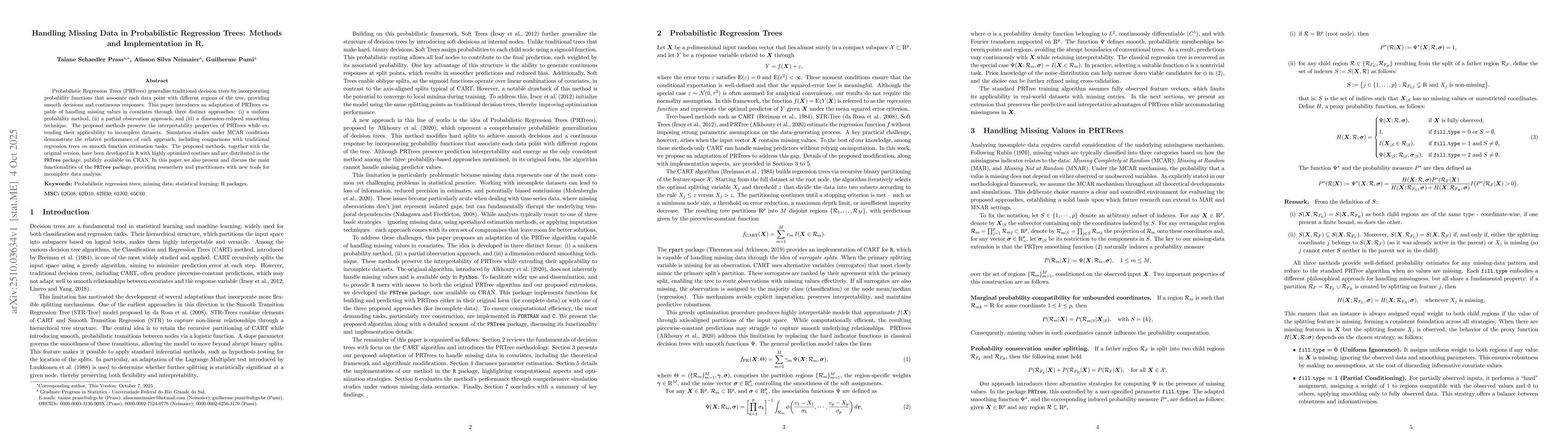 Thumbnail for Handling Missing Data in Probabilistic Regression Trees: Methods and
  Implementation in R