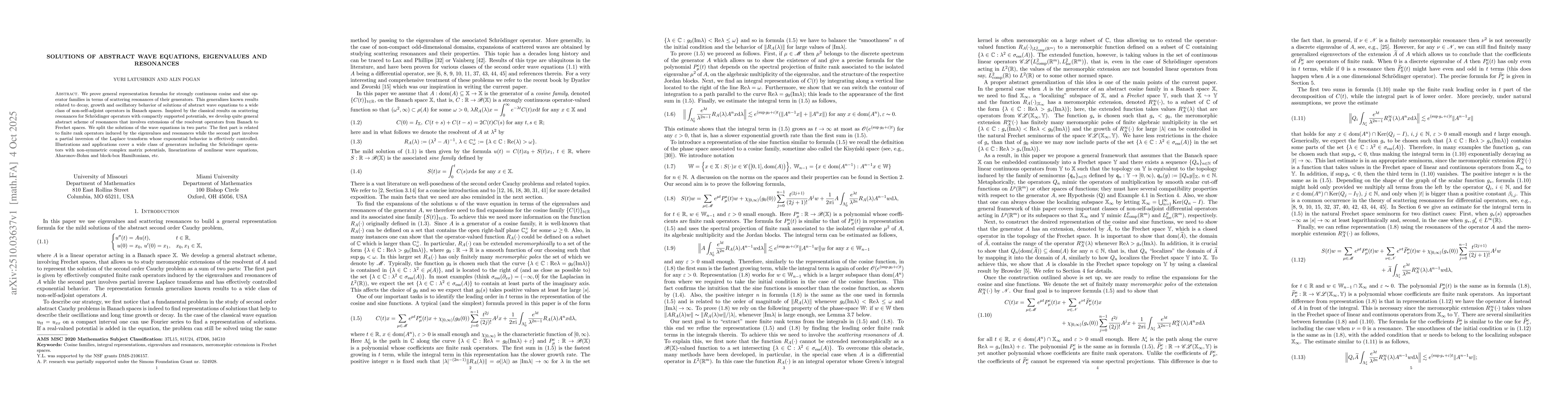 Thumbnail for Solutions of abstract wave equations, eigenvalues and resonances
