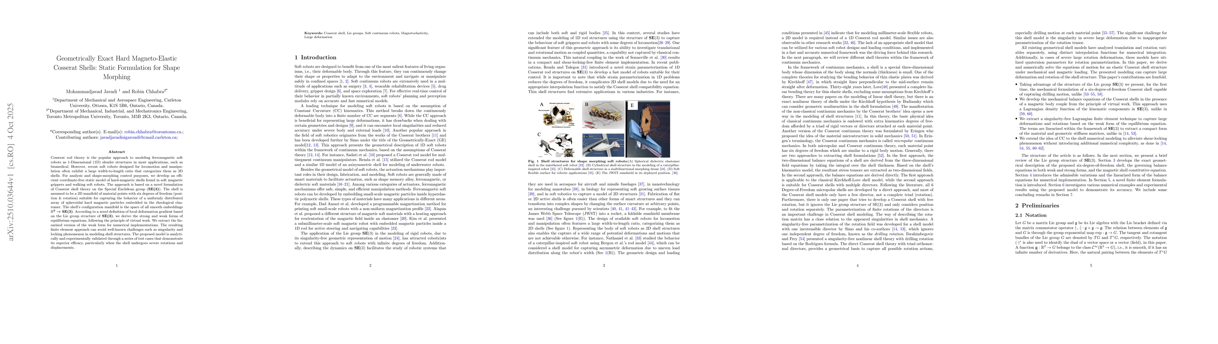 Thumbnail for Geometrically Exact Hard Magneto-Elastic Cosserat Shells: Static
  Formulation for Shape Morphing