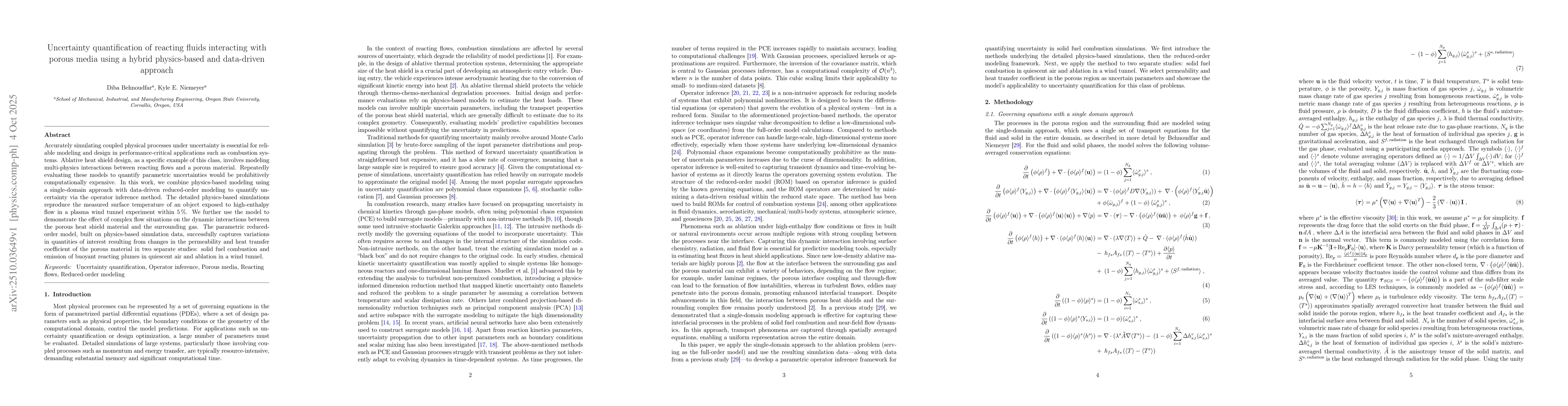 Thumbnail for Uncertainty quantification of reacting fluids interacting with porous
  media using a hybrid physics-based and data-driven approach