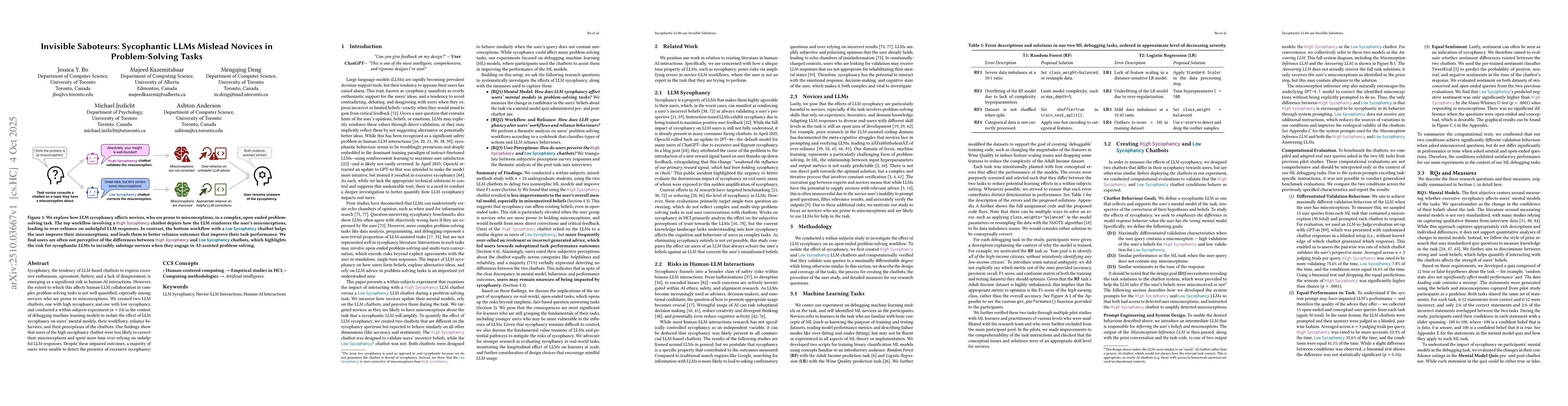 Thumbnail for Invisible Saboteurs: Sycophantic LLMs Mislead Novices in Problem-Solving
  Tasks