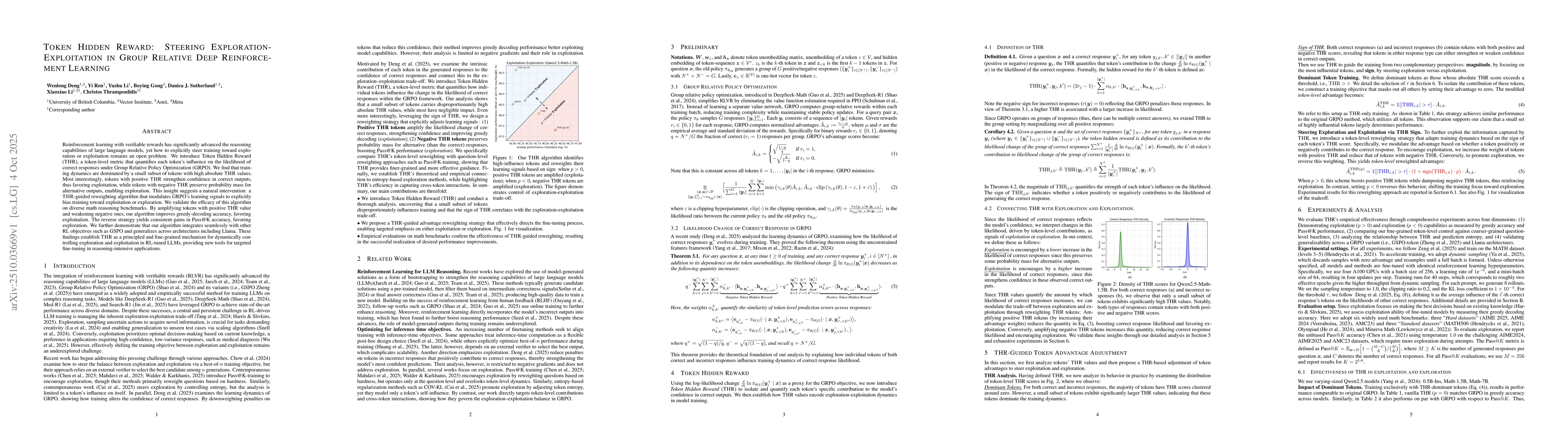 Thumbnail for Token Hidden Reward: Steering Exploration-Exploitation in Group Relative
  Deep Reinforcement Learning