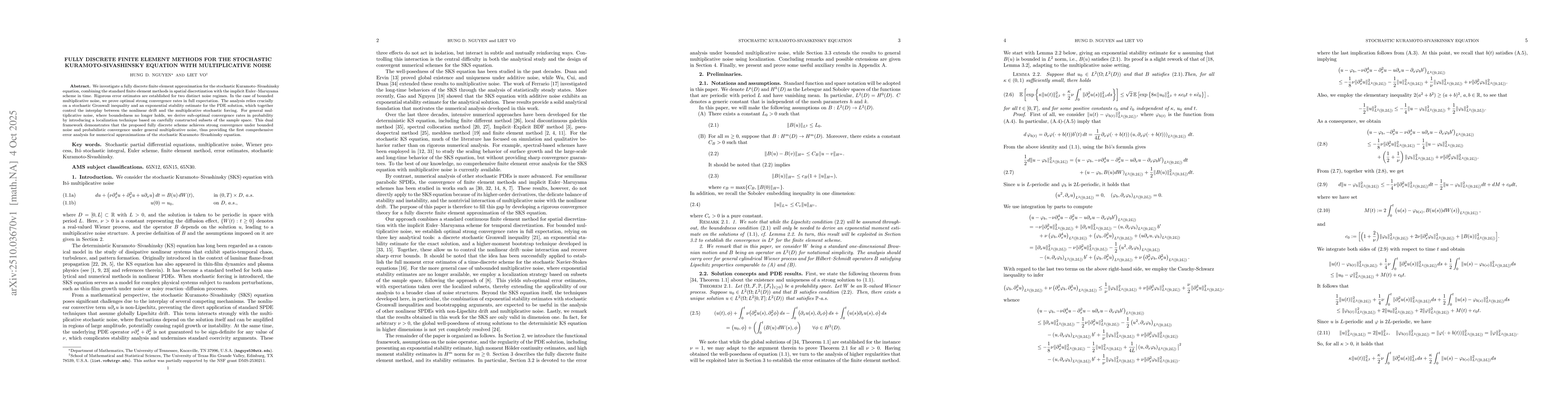 Thumbnail for Fully discrete finite element methods for the stochastic
  Kuramoto-Sivashinsky equation with multiplicative noise