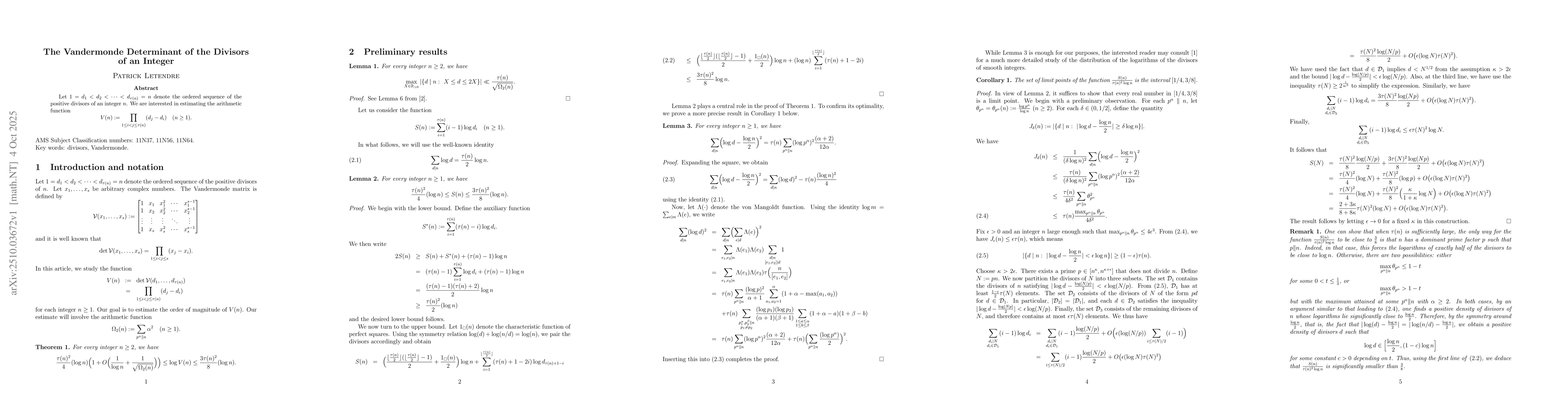 Thumbnail for The Vandermonde Determinant of the Divisors of an Integer