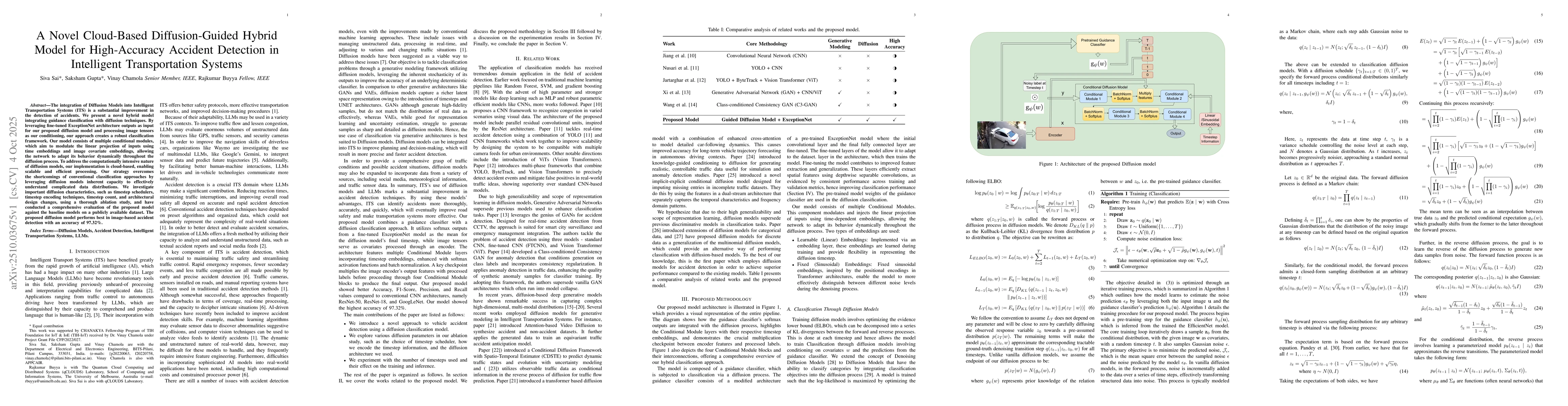 Thumbnail for A Novel Cloud-Based Diffusion-Guided Hybrid Model for High-Accuracy
  Accident Detection in Intelligent Transportation Systems