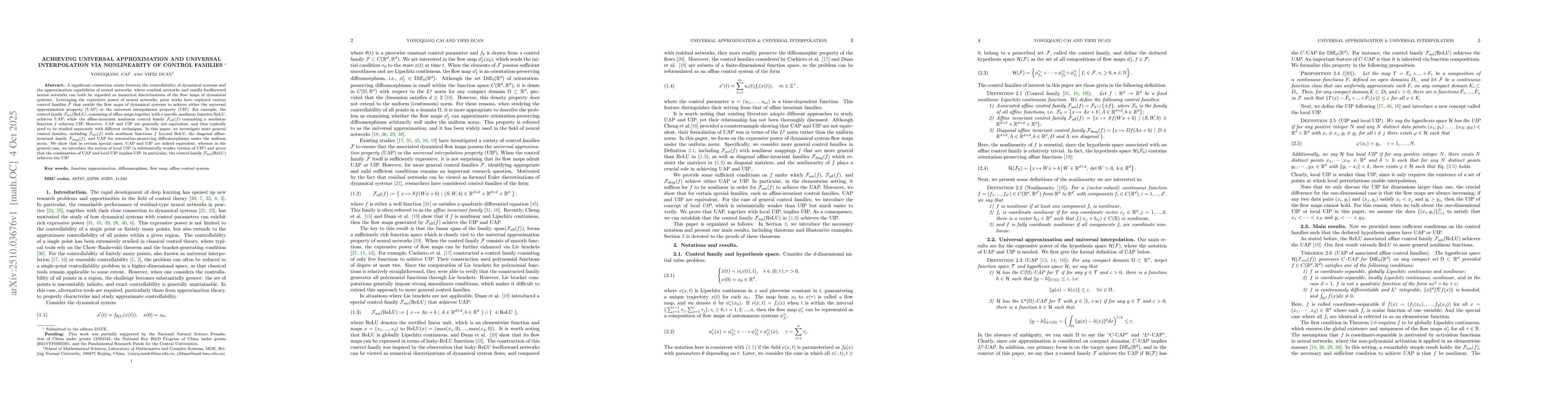 Thumbnail for Achieving Universal Approximation and Universal Interpolation via
  Nonlinearity of Control Families
