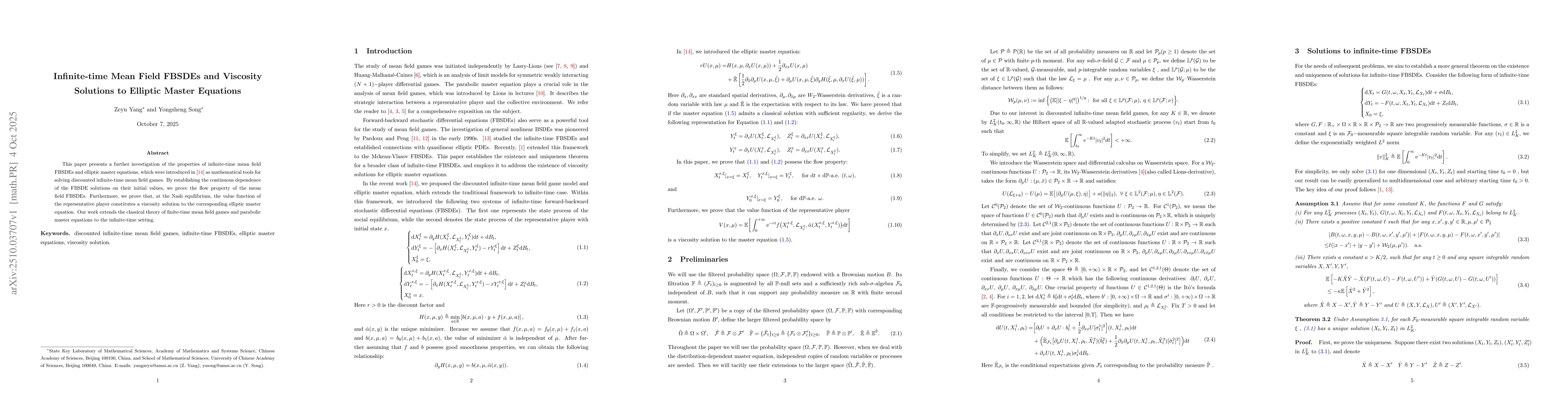 Thumbnail for Infinite-time Mean Field FBSDEs and Viscosity Solutions to Elliptic
  Master Equations