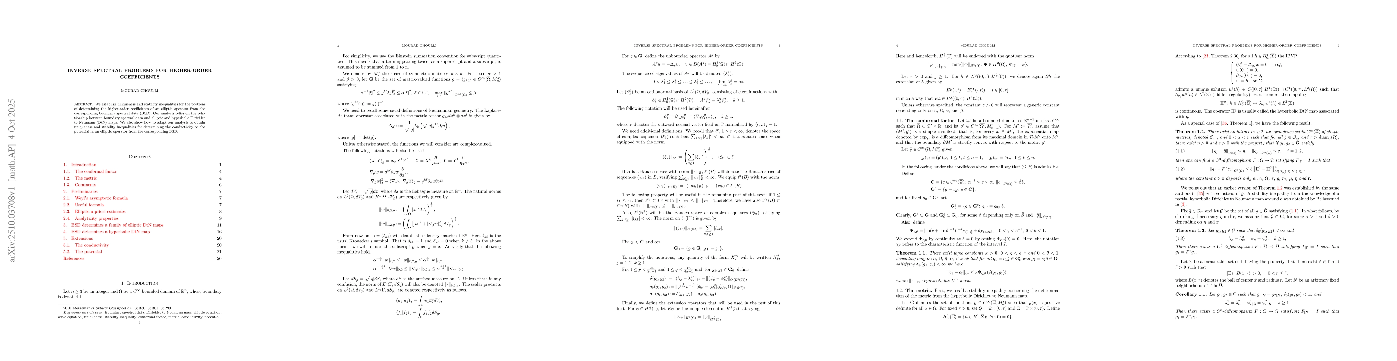 Thumbnail for Inverse spectral problems for higher-order coefficients