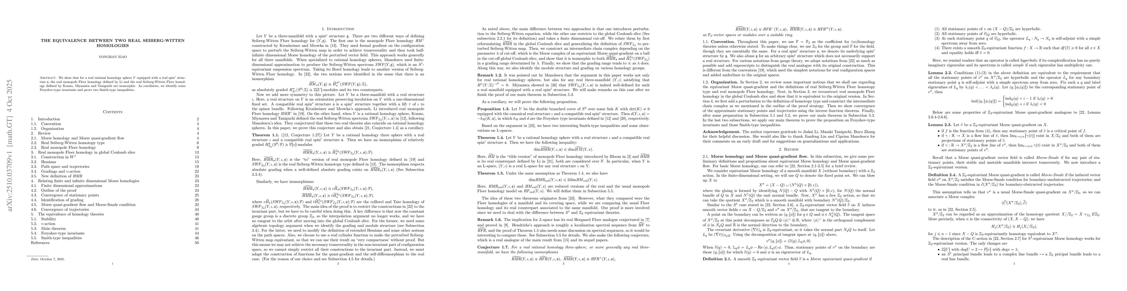 Thumbnail for The equivalence between two real Seiberg-Witten homologies